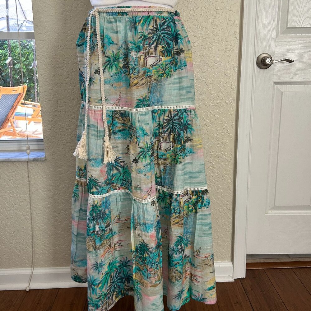 NWOT C & C California Linen Blend Coastal Tiered Skirt